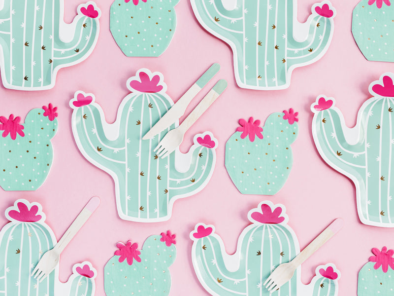 cactus shaped paper plates with pink accents