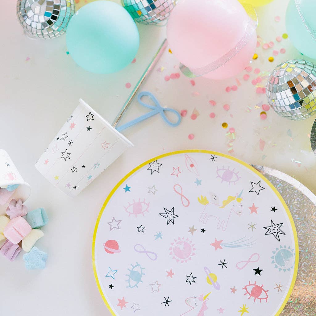 celestial paper plates with unicorns