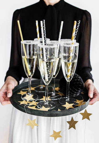 champagne flutes with paper straws