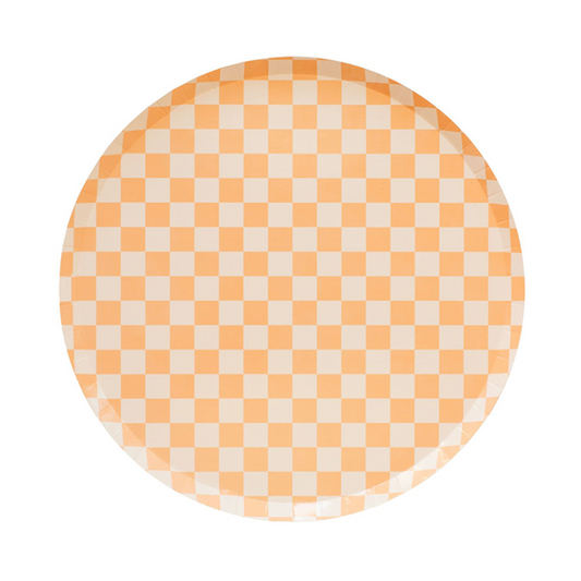 orange/peach check dinner plates