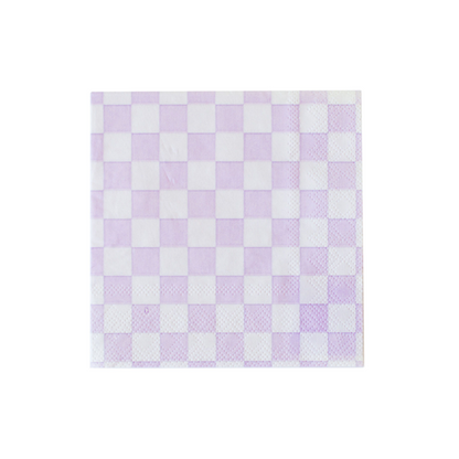 purple checkered cocktail napkins