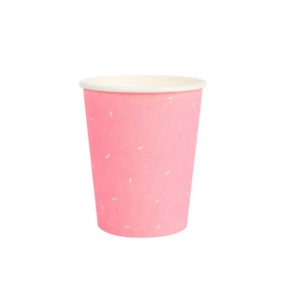 pink paper cups with little silver confetti accent