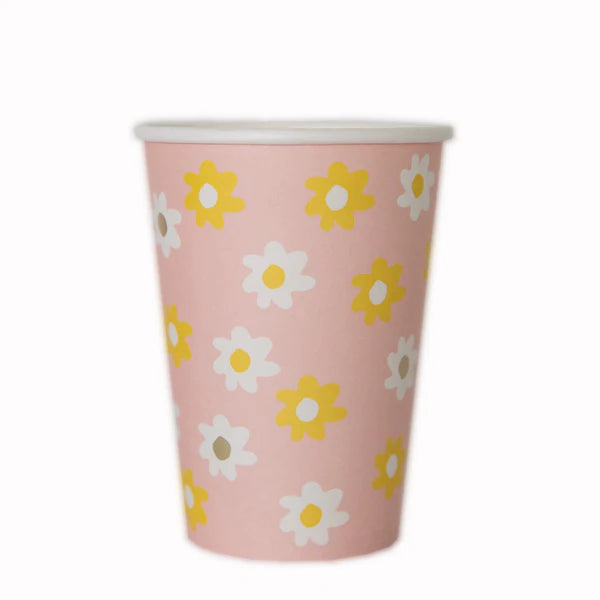 pink, yellow and white daisy cups