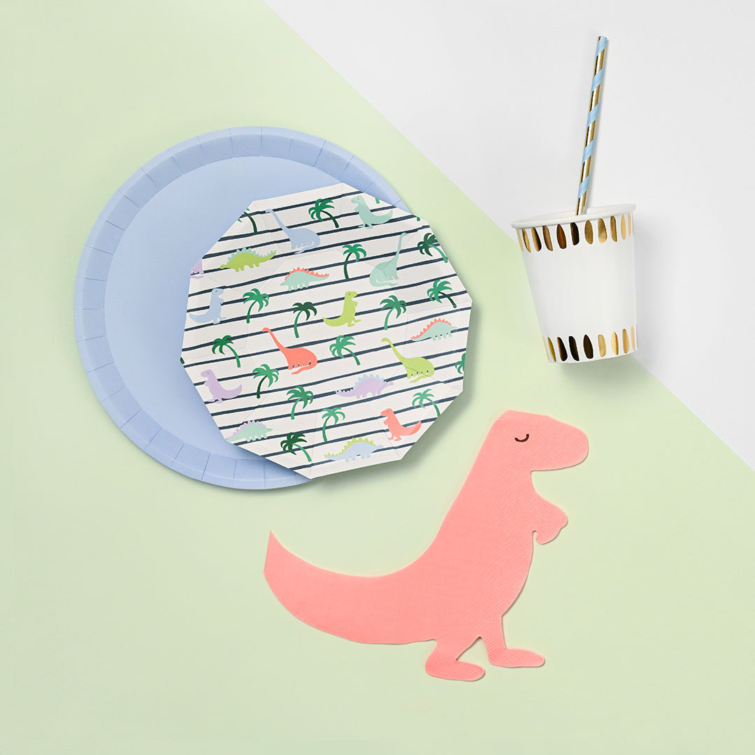 pink dinosaur and paper plate 