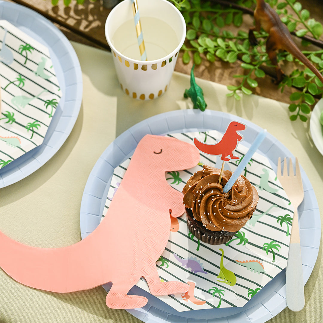 pink dinosaur and Dino paper plate