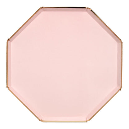 pink hexagon plate with gold trim