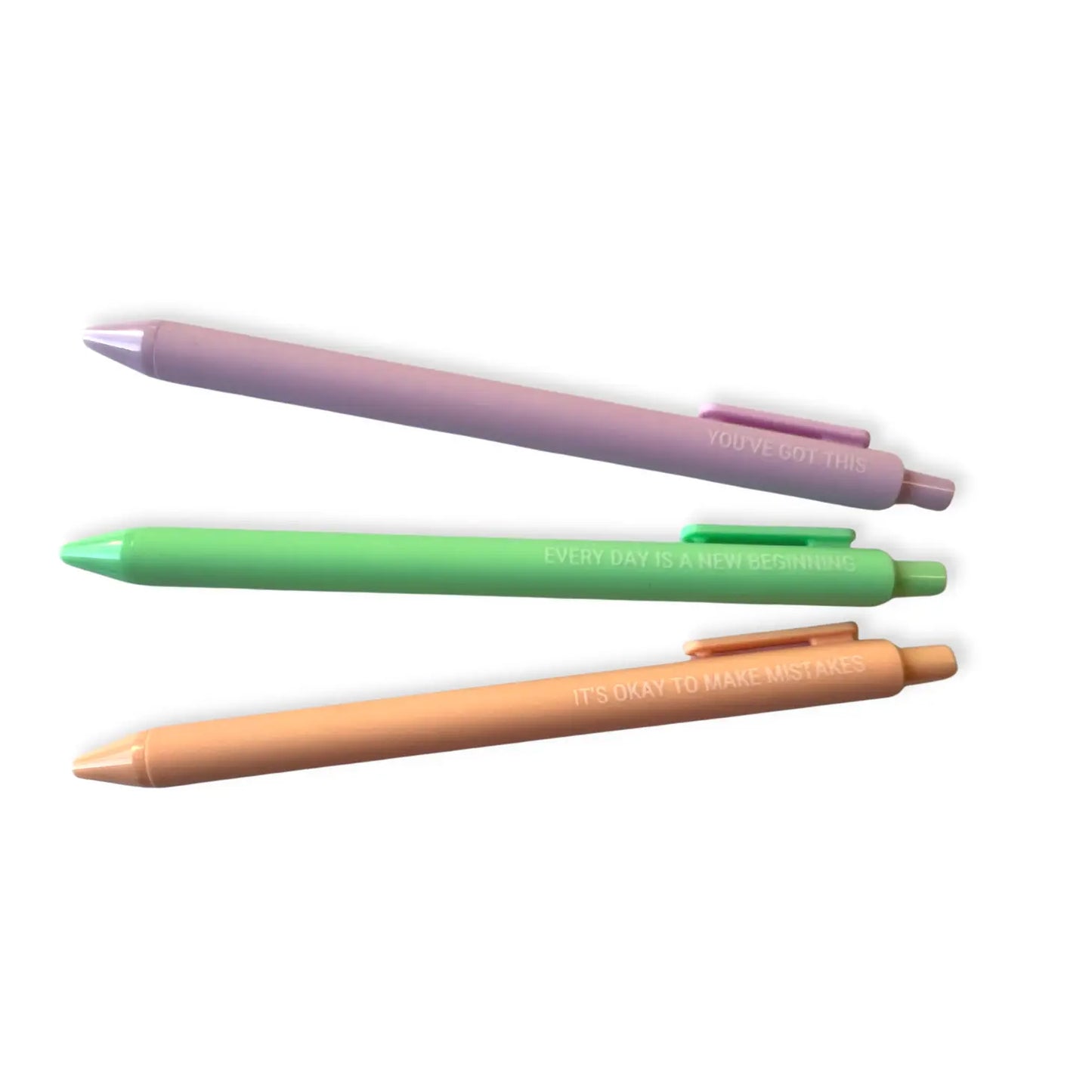 lilac, lime green and peach pen set with quotes