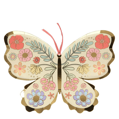 floral butterfly plates with gold detail