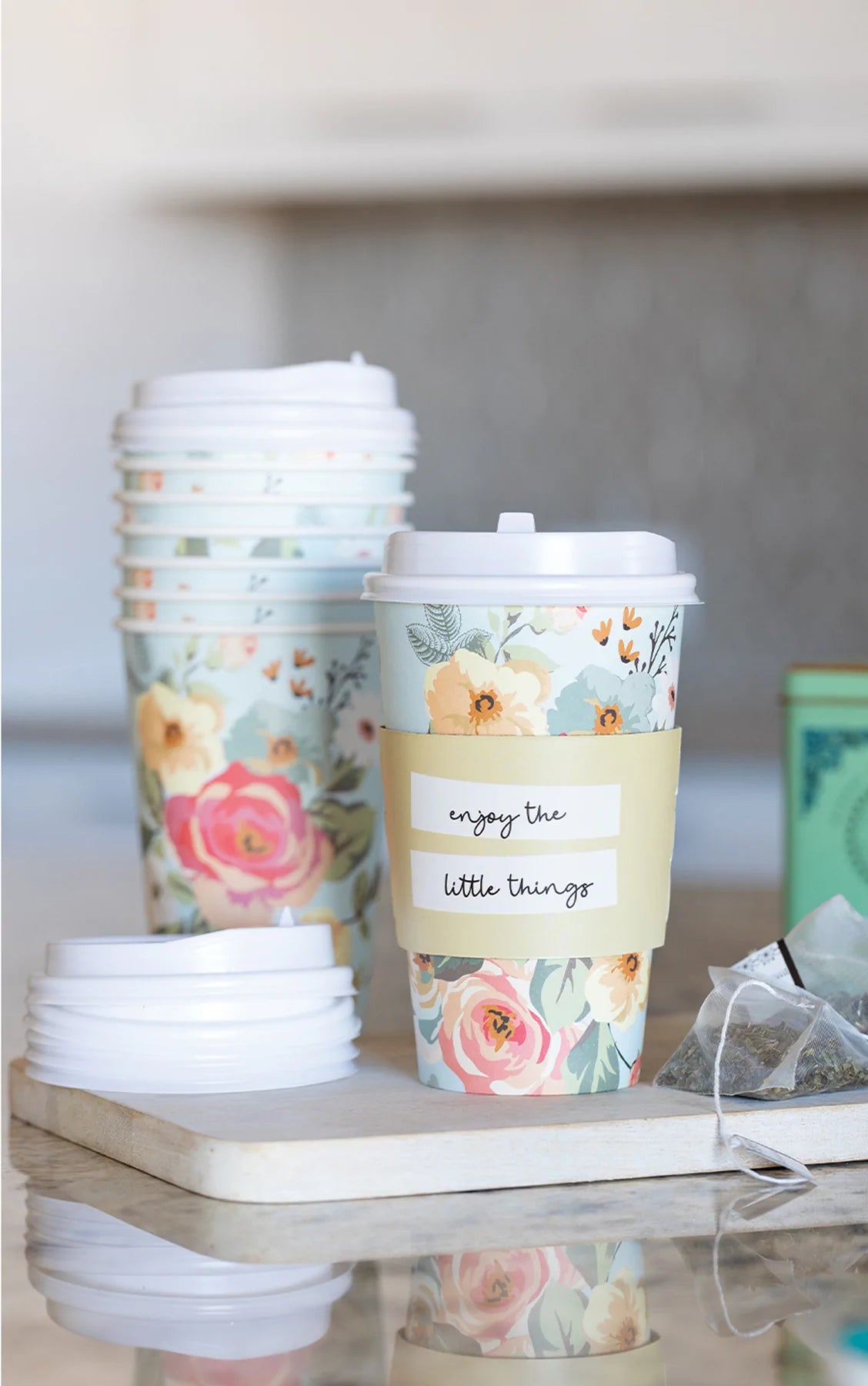 floral to go drink cups - enjoy the little things quote