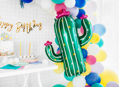 green cactus balloon with pink and gold accents