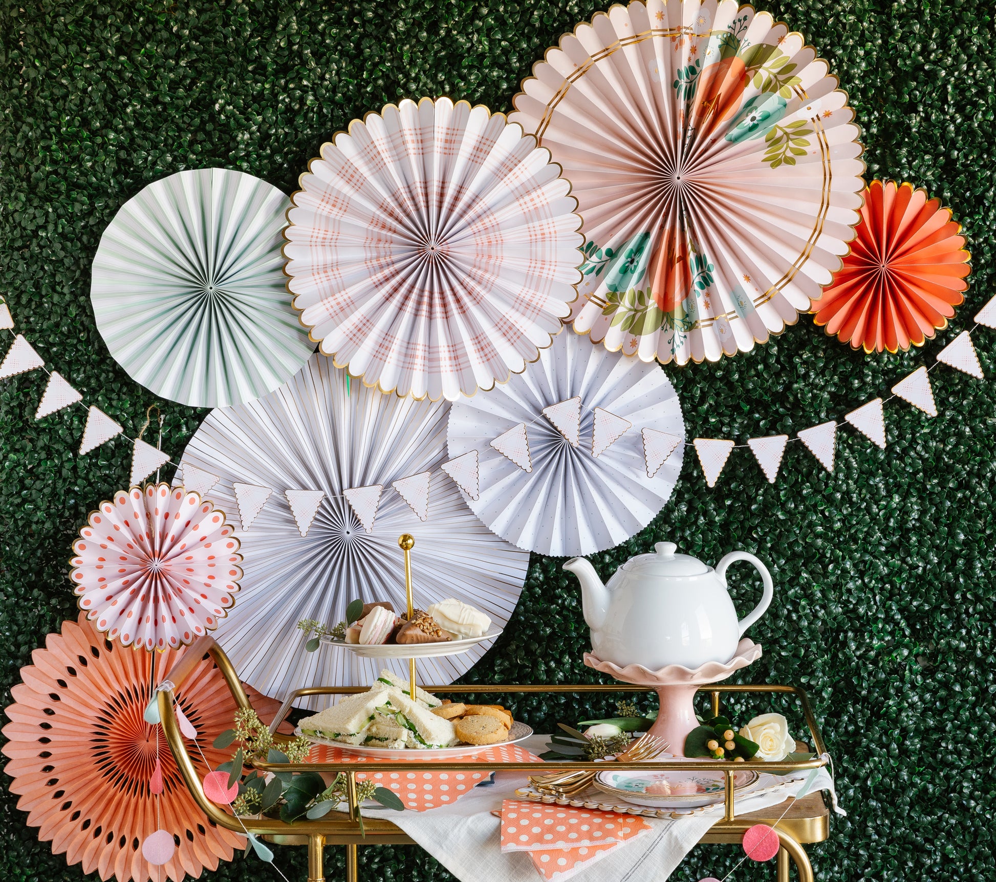 garden party fans - pinks, mint and coral