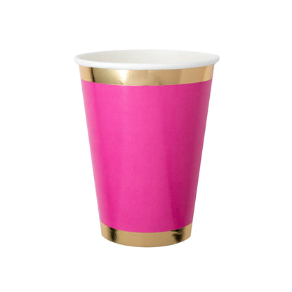 posh hot pink paper cup with gold trim