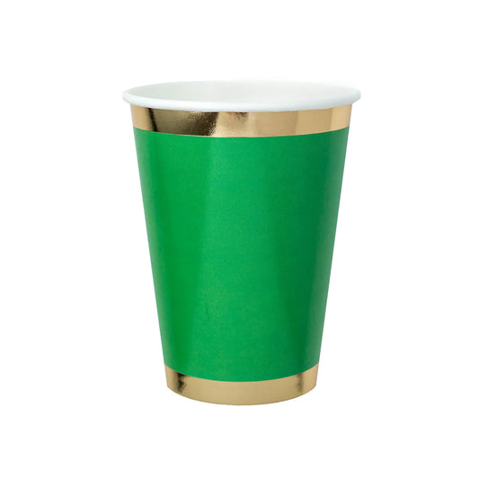 green with gold trim paper cups
