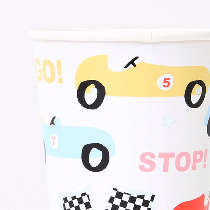up close shot on race car party cups