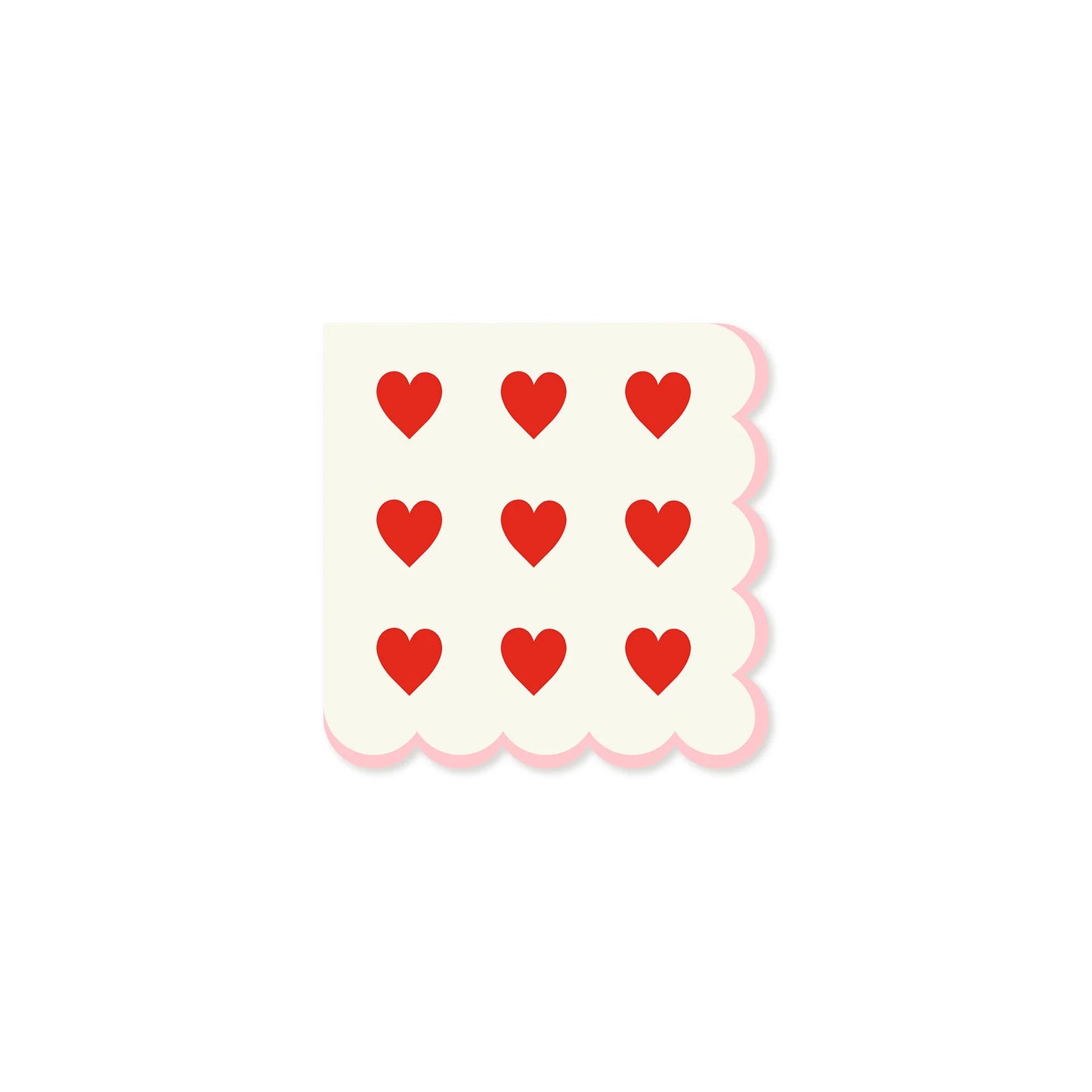 white napkins with scalloped edge and red heart designs