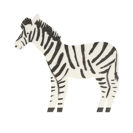 Black and white zebra napkin for kids’ birthdays and safari-themed celebrations, shipped across Canada.
