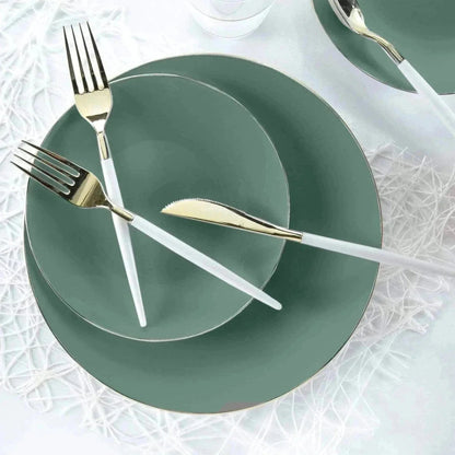 sage green and gold reusable dinner and dessert plates