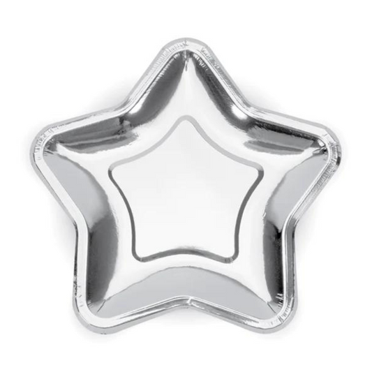 silver star shaped paper plates