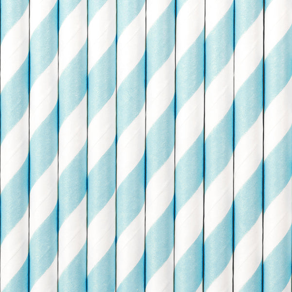 sky blue and white striped paper straws