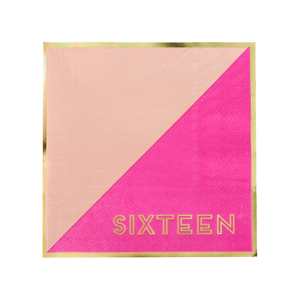 pink paper napkin with gold foil detail