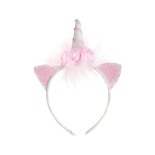 pink unicorn headband with sequins ears and horns