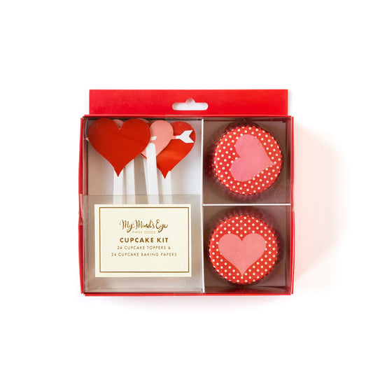 valentines cupcake kit with cupcake toppers and baking papers